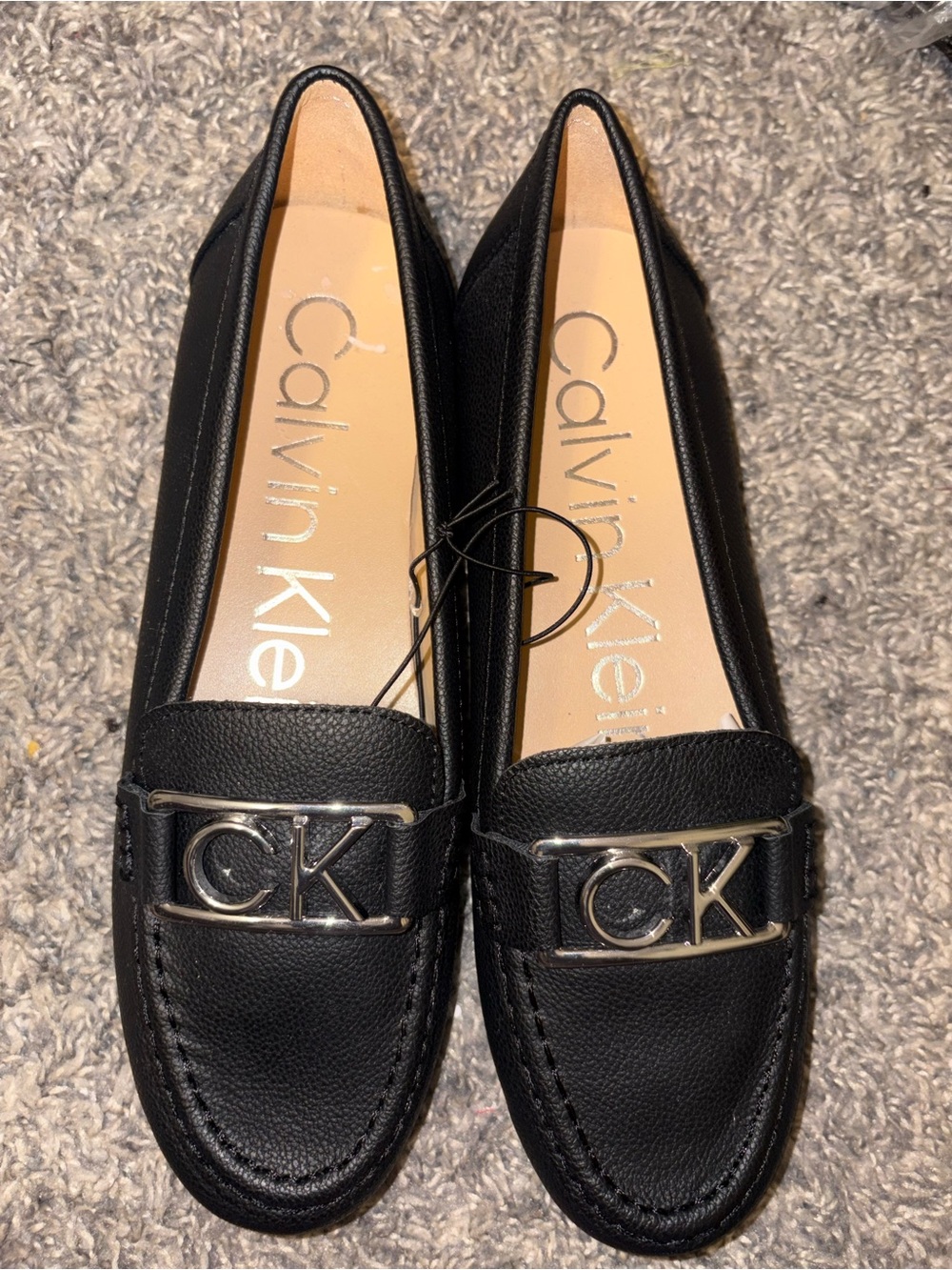 Calvin Klein Black Leather Logo Penny Loafers